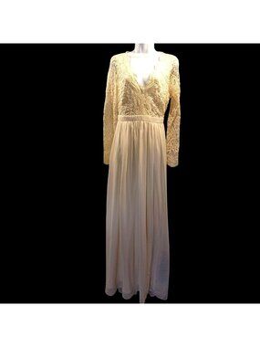 NWT Maniju Wedding Gown Dress Beige Crochet Lace Cottagecore Long Sleeve Women L